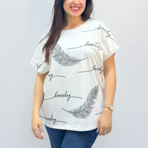 T-shirt imprimé “Lovely” à motif plume