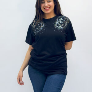 T-shirt Chic Brodé Fleur & Strass
