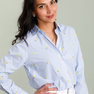 Chemise rayée bleue à broderies