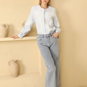 Blouse Bleu Ciel à Broderies Écrues