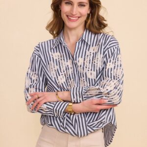 Chemise rayée brodée