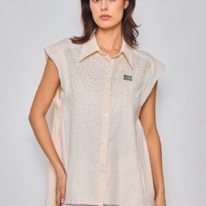 Chemise sans manches rayée à strass