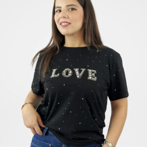 T-shirt Femme « LOVE » à Strass et Détails Brillants