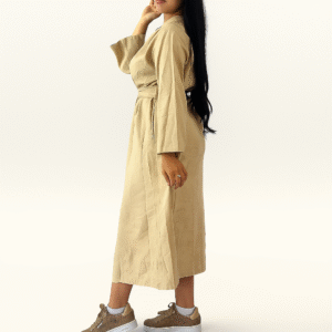 Robe chemise longue en lin - coupe droite avec ceinture