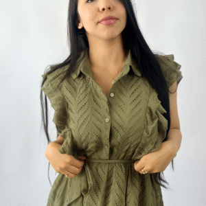 Robe longue brodée bohème avec volants – Ceinture à nouer