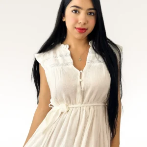 Robe Longue Bohème à Volants et Détails en Dentelle – Taille Unique