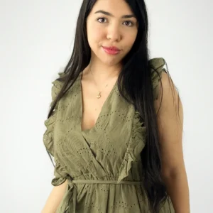 Robe longue bohème brodée à volants – Ceinture nouée (Copie)