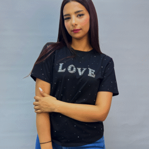 T-shirt "LOVE" avec Détails en Strass