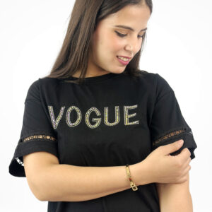 T-shirt Femme « VOGUE » avec Strass et Détails Élégants