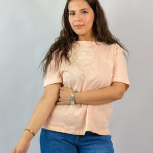 T-shirt rose poudré brodé