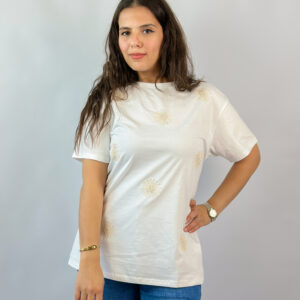 T-shirt blanc brodé fleurs