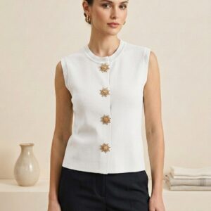Gilet Sans Manches à Boutons Bijou – Élégance Chic
