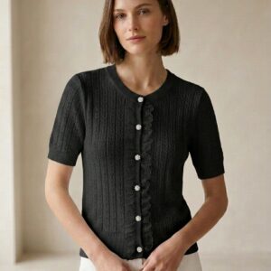Cardigan Maille Ajourée – Élégance Délicate