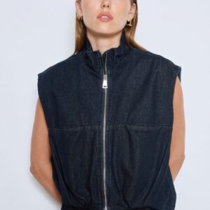 Gilet Sans Manches Zippé – Style Denim Moderne