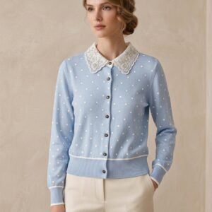 Cardigan Col Dentelle – Élégance Féminine