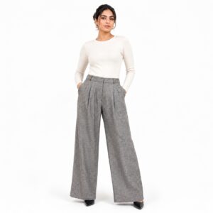 Pantalon Large Gris Texturé