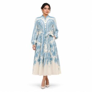 Robe Écru Brodé Bleu