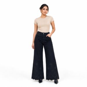Jean Large Brodé Noir